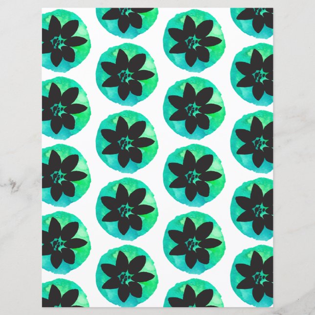 Groen Blauw Tropisch Bloempatroon Scrapbook Papier (Voorkant)