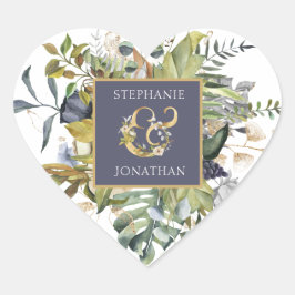 Groen & Blauw Tropisch Groen met Gouden Ampersand Hart Sticker