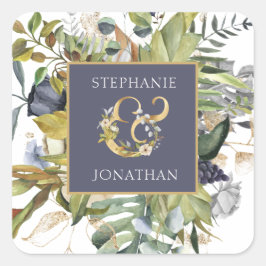Groen & Blauw Tropisch Groen met Gouden Ampersand Vierkante Sticker