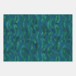 Groen Blauw Tropische Bladeren Inpakpapier Vel