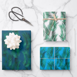 Groen Blauw Tropische Bladeren Inpakpapier Vel