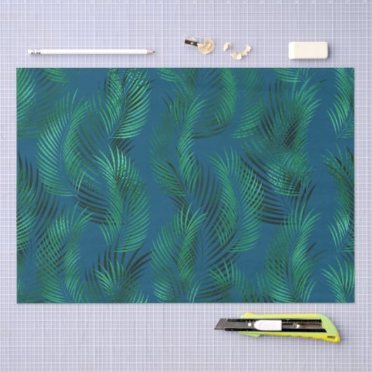 Groen Blauw Tropische Bladeren Tissuepapier (Craft)