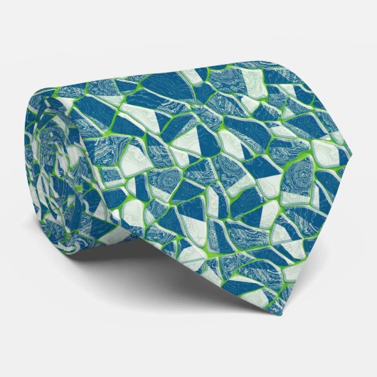 Groen Blauw Turquoise Glas in lood Ontwerp Stropdas (Opgerold)