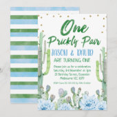 Groen Blauw Twins Een Prickly Pair 1e Verjaardag Kaart (Voorkant / Achterkant)