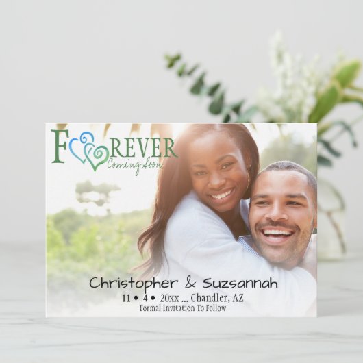 Groen blauw verbonden harten naar voren halen, dat aankondiging (Staand voorkant)