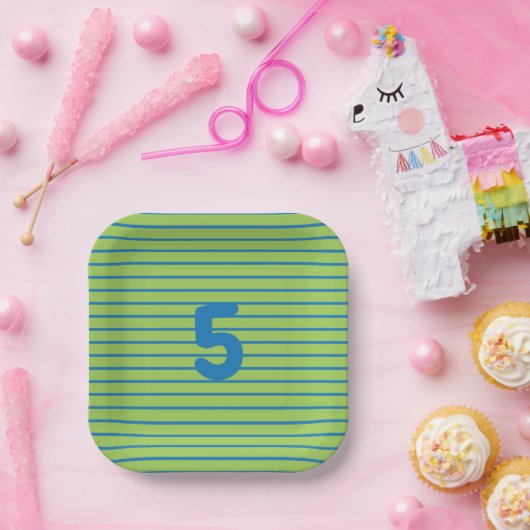 Groen & Blauw Verjaardag Kinderleeftijd Papieren Bordje (Feest)