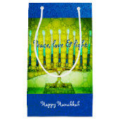Groen Blauw Vrede Liefdeslicht Chanoeka Menorah Bo Klein Cadeauzakje (Voorkant)
