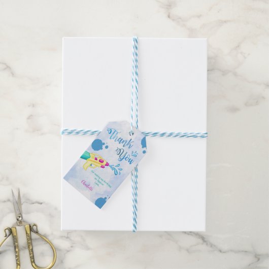 Groen & Blauw Water Pistool Cadeau Labels Cadeaulabel (Met Touw)