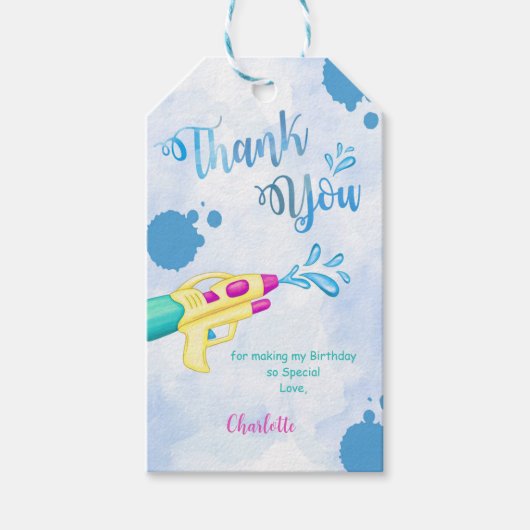Groen & Blauw Water Pistool Cadeau Labels Cadeaulabel (Voorkant)