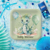 Groen Blauw Waterverf Dragon Boy Baby shower Papieren Bordje (Feest)