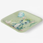 Groen Blauw Waterverf Dragon Boy Baby shower Papieren Bordje (Gebogen)