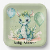 Groen Blauw Waterverf Dragon Boy Baby shower Papieren Bordje (Voorkant)