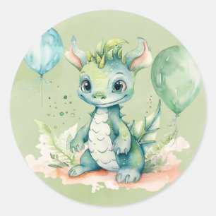 Groen Blauw Waterverf Dragon Boy Baby shower Ronde Sticker