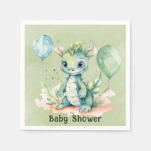 Groen Blauw Waterverf Dragon Boy Baby shower Servet