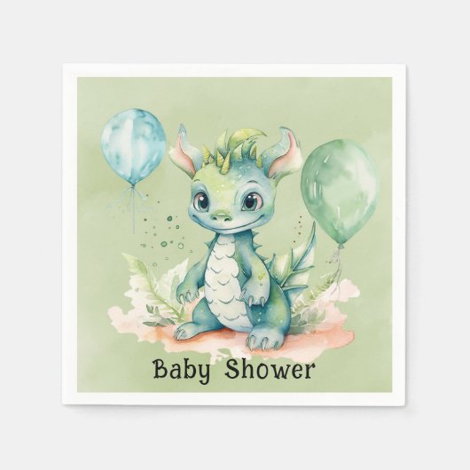 Groen Blauw Waterverf Dragon Boy Baby shower Servet (Voorkant)