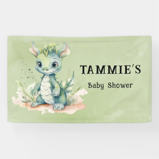 Groen Blauw Waterverf Dragon Boy Baby shower Spandoek (Horizontaal)