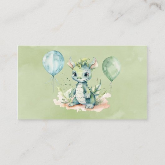 Groen Blauw Waterverf Dragon Boy Baby shower Visitekaartje (Achterkant)
