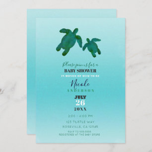 Groen blauw Waterverf Ocean Turtles BABY SHOWER Kaart