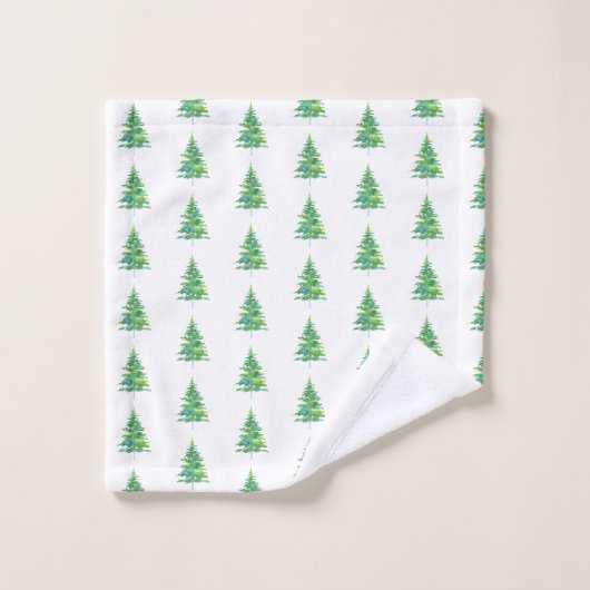 Groen blauw Waterverf Pine Tree Patroon Bad Handdoek (Wasdoekje)