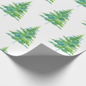 Groen blauw Waterverf Pine Tree Patroon Cadeaupapier (Hoek)