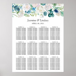 Groen Blauw Wit Bloemen Trouwstoel Grafiek Poster