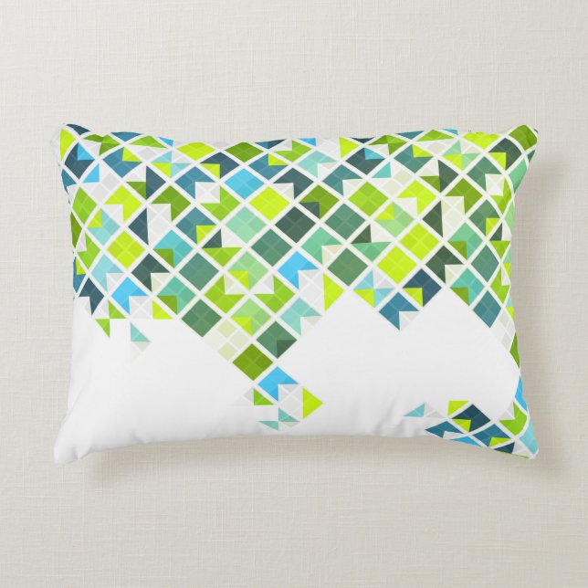 Groen, blauw, wit geometrisch patroon accent kussen (Voorkant)