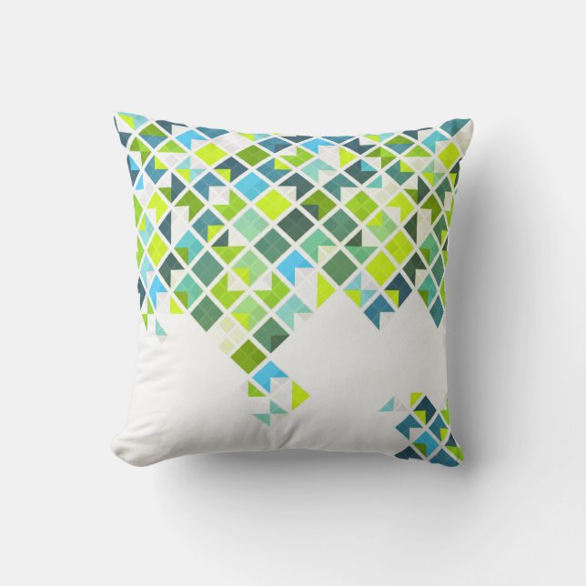 Groen, blauw, wit geometrisch patroon kussen (Voorkant)