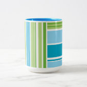 Groen blauw wit lijnstripe patroon tweekleurige koffiemok (Center)