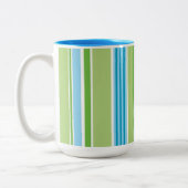 Groen blauw wit lijnstripe patroon tweekleurige koffiemok (Links)