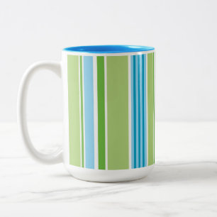 Groen blauw wit lijnstripe patroon tweekleurige koffiemok