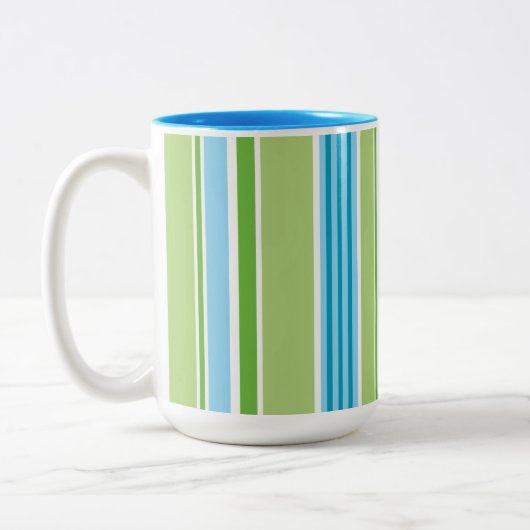 Groen blauw wit lijnstripe patroon tweekleurige koffiemok (Links)