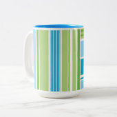 Groen blauw wit lijnstripe patroon tweekleurige koffiemok (Voorkant links)