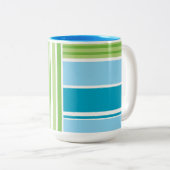 Groen blauw wit lijnstripe patroon tweekleurige koffiemok (Voorkant rechts)