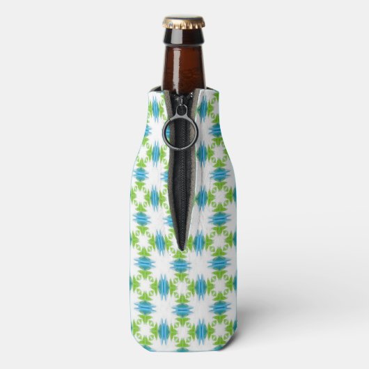 Groen, Blauw, Wit Monogram Funky Geometrisch Flesjeskoeler (Fles Achterkant)