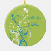 Groen blauw wit "Ons eerste kerstfeest" Ornament (Achterkant)