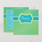 Groen Blauw Wit Polka Dot Streep Douche Invite Kaart (Voorkant / Achterkant)