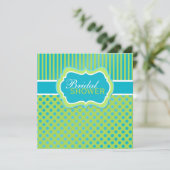 Groen Blauw Wit Polka Dot Streep Douche Invite Kaart (Staand voorkant)