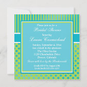 Groen Blauw Wit Polka Dot Streep Douche Invite Kaart (Achterkant)