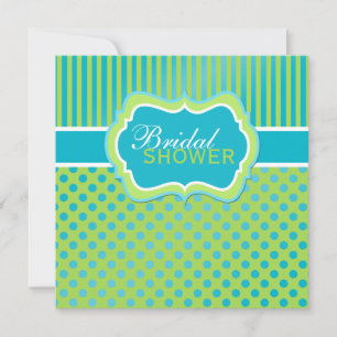 Groen Blauw Wit Polka Dot Streep Douche Invite Kaart