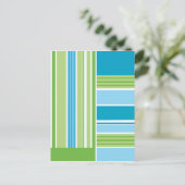 Groen blauw wit Stripe Patroon Bright Retro Briefkaart (Staand voorkant)