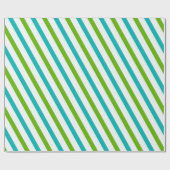 Groen Blauw Witte Strepen Moderne Kerst Cadeaupapier (Vlak)