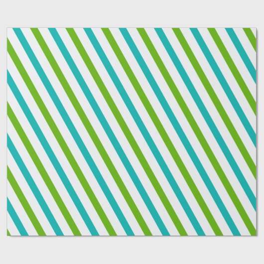 Groen Blauw Witte Strepen Moderne Kerst Cadeaupapier (Vlak)