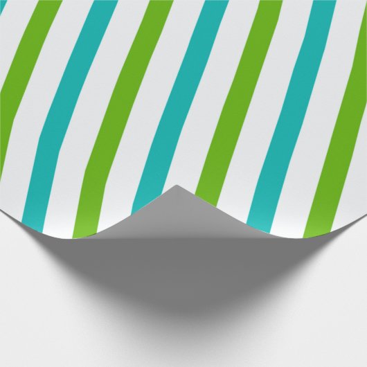 Groen Blauw Witte Strepen Moderne Kerst Cadeaupapier (Hoek)