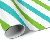 Groen Blauw Witte Strepen Moderne Kerst Cadeaupapier (Rol Hoek)