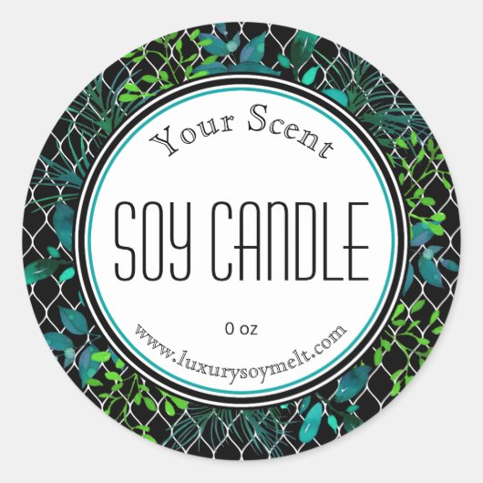 Groen Blauw Zwart Wit Branches Soja Kaars Labels (Voorkant)