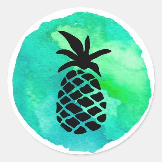 Groen Blauwe Ananas Ontwerp Ronde Sticker (Voorkant)