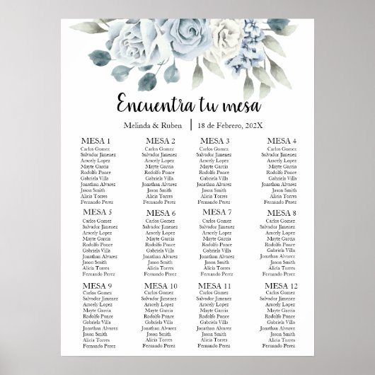 Groen blauwe bloem bruiloft zitgrafiek poster (Voorkant)