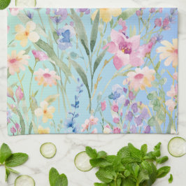 Groen Blauwe Kleurrijke Bloemen Theedoek