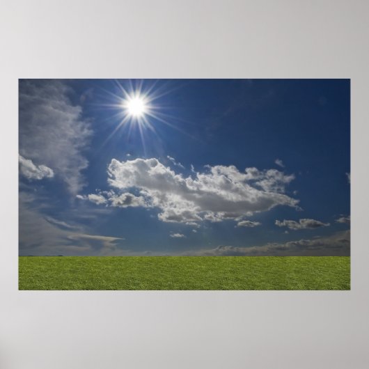 groen , blauwe lucht , witte wolk poster (Voorkant)