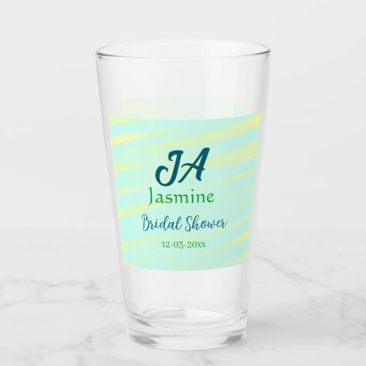 Groen blauwe pastel waterverf bruidsdouche naam da glas (Voorkant)